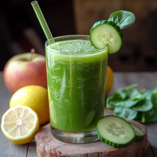 Grüner Saft mit Zitrone und Spinat